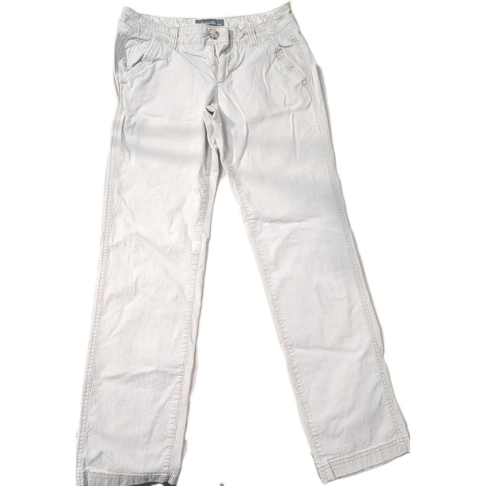 Eddie Bauer Women's Beige Chino Pants Twill Straight Leg Button Zip Pockets